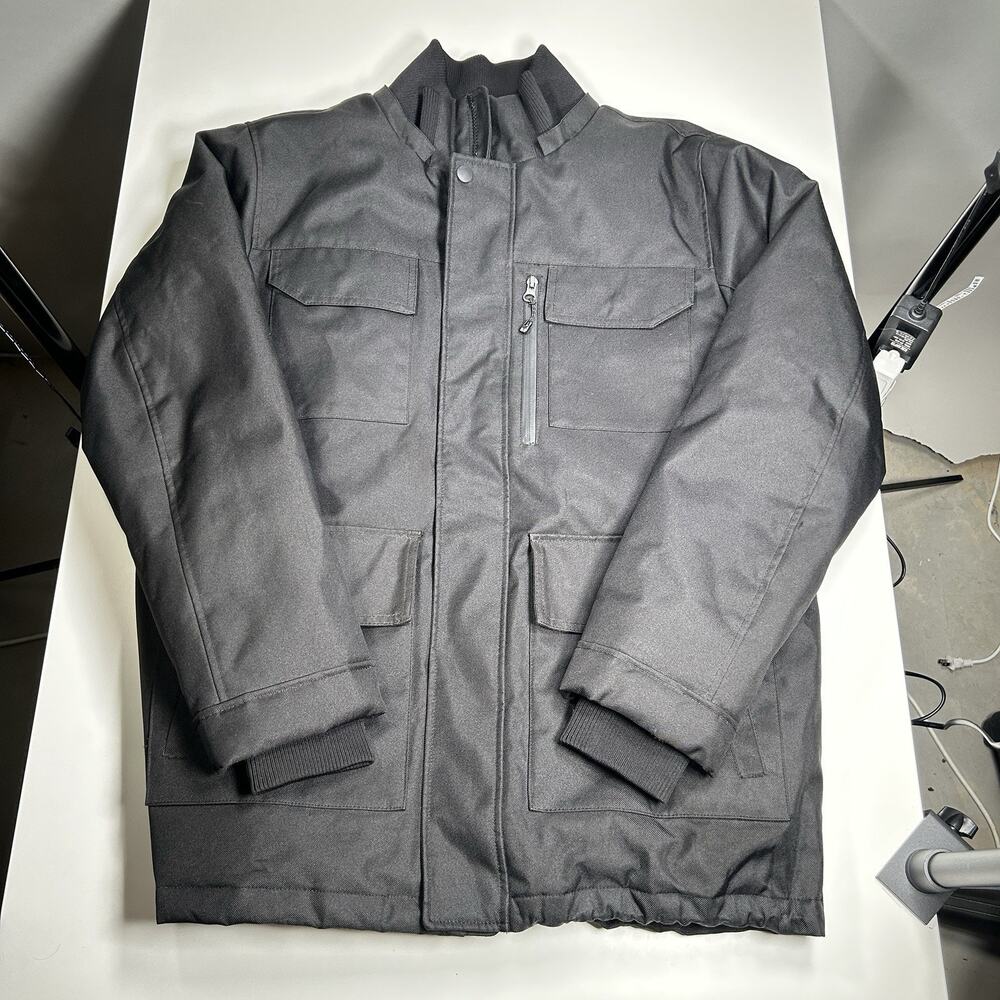 SwissTech Mens M Black Insulated Utility Field Jacket Heavy Cargo Pockets 38-40